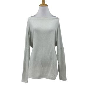 Elan Top Womens L Large Silver Metallic Sparkle Off Shoulder Drop Long Sleeve